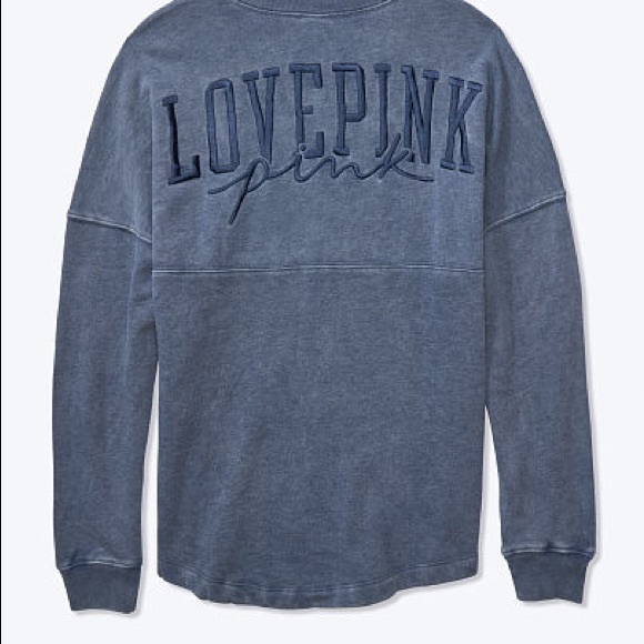 Victoria’s Secret PINK Varsity Crew Sweatshirt Ensign Blue Acid Wash Large NEW - Picture 3 of 4